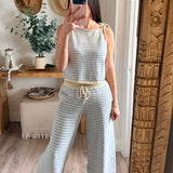 Blue/Lemon Striped Set - Knitted Pants