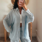 Pinstripe Woven Oversize Button-Up Shirt