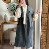 Longline Self Tie Waist Belt Knit Cardigan Vest