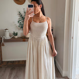 Becca Corset Smocked A-Line Midi Dress