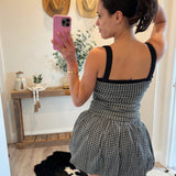 Gingham Plaid Contrast Strap Bubble Hem Mini Dress