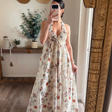 Floral-Print Smocked Halter Paneled Maxi Dress