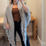 Heather Gray Maxine Fringe Knit Poncho