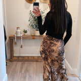 Leopard Flocking Mesh Maxi Skirt