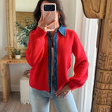 Cherry Pop Denim Trim Cardigan