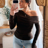 Off Shoulder Ruched Long Sleeve Top