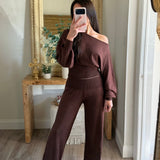 Brown Clarissa Boat Neck Top