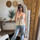 Natural Beige Mixed Knit Embroidered Top