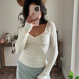 Bust Trim Cable Knit Top - Cream