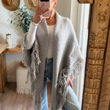 Heather Gray Maxine Fringe Knit Poncho
