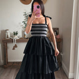 Black Smocked Tiered Maxi Dress