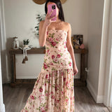 Muted Rose Bloom Drop Waist Maxi Dress