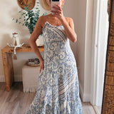 Magie Ruffle Trim Print Sleeveless Maxi Dress