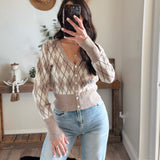 Argyle Pattern Sweater V-Neck Cardigan