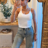 White Seamless Ribbed Tank with Inner Padded Lining