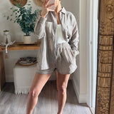 Mocha Double Gauze Button Down Top