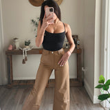 Caramel Leather Flare Jeans