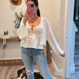 White Mixed Knit Embroidered Top
