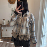 Almond/Ivory Fringe Plaid Jacket