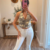 Camo Wrapped Top with Halter Neck