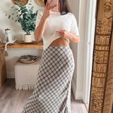 PLAID HIGH WAIST MIDI SKIRT