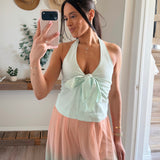 Tiffany Tie-Front Halter Top - Mint
