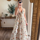 Floral-Print Smocked Halter Paneled Maxi Dress