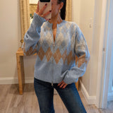 Baby Blue Manhattan Argyle Zip Up