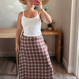 Claire Plaid Bias Satin Maxi Skirt
