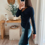 Midnight Sky Surplice Side Drape Top