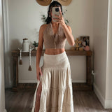 Natural Tara Smocked Slit Tiered Maxi
