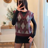 Burgundy Argyle V Neck Vest