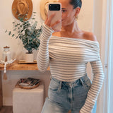 Striped Knit Foldover Off-Shoulder Bodysuit