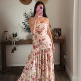 Muted Rose Bloom Drop Waist Maxi Dress