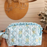 Floral Quilted Cosmetic Pouch - Pink/Blue