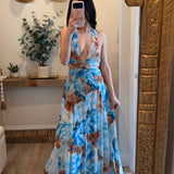 Taupe-Blue Mikayla Floral Maxi