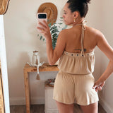 EYELET HALTER NECK PLAYSUIT