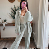 Muted Sage Pleated Button Down Top