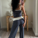 Striped Tank with Fold Over Pant Set