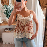 Sharon Print Lace Trim Cami Top