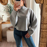 Heather Gray Mock Neck Dolman Sleeve Knit Sweater