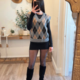 Gray Argyle V Neck Vest