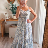 Magie Ruffle Trim Print Sleeveless Maxi Dress