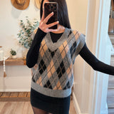 Gray Argyle V Neck Vest