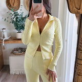 Lemon Knit Zip-Up Top & Flared Leg Pants Set
