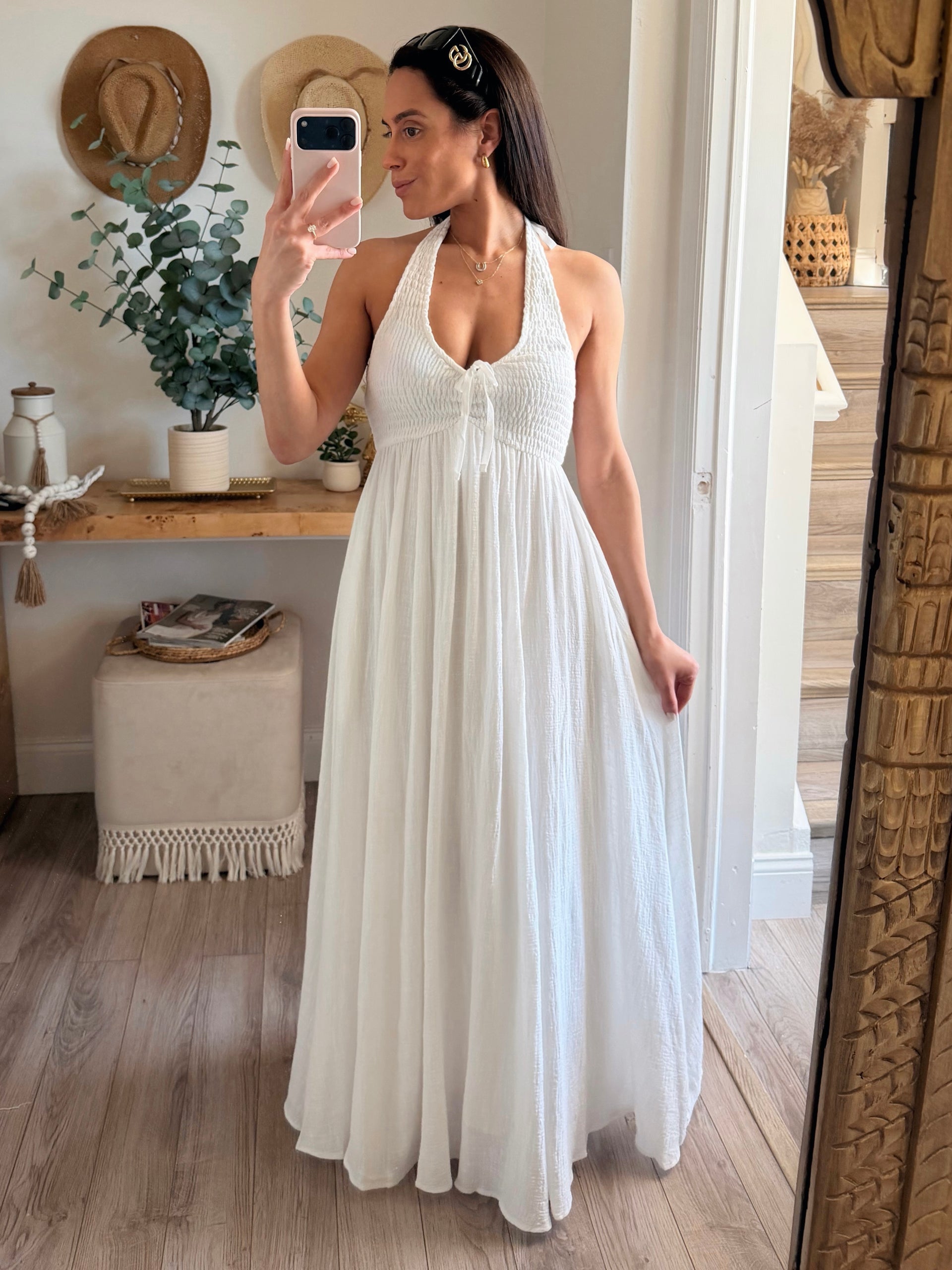 White Solene Halter Maxi Cotton Dress – SHOP LYSS + LIN