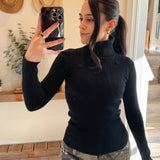 Black Flower Point Turtle Neck Sweater