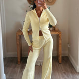 Lemon Knit Zip-Up Top & Flared Leg Pants Set