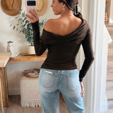 Off Shoulder Ruched Long Sleeve Top