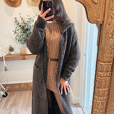 Cozy Brown Knit Hooded Long Cardigan